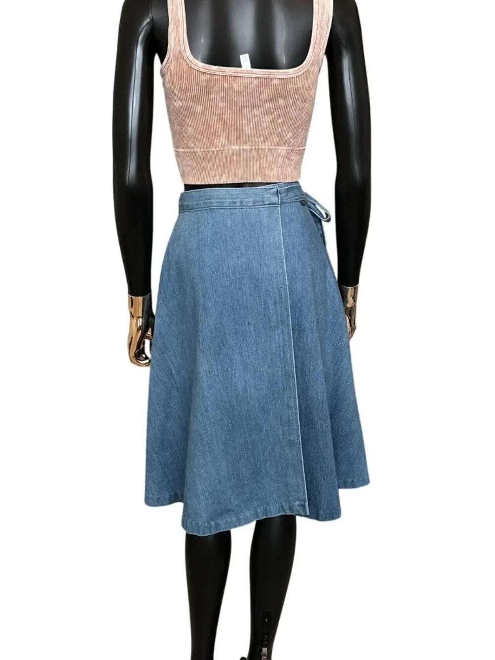 Wrangler Vintage Denim Wrap Skirt Size 5/6 Blue Tie Waist A-Line Midi Western